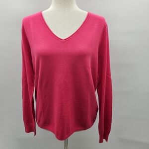 Basic Milano Soft Knit Cotton Blend Vneck Sweater Watermelon Pink EUC‎ Size XL